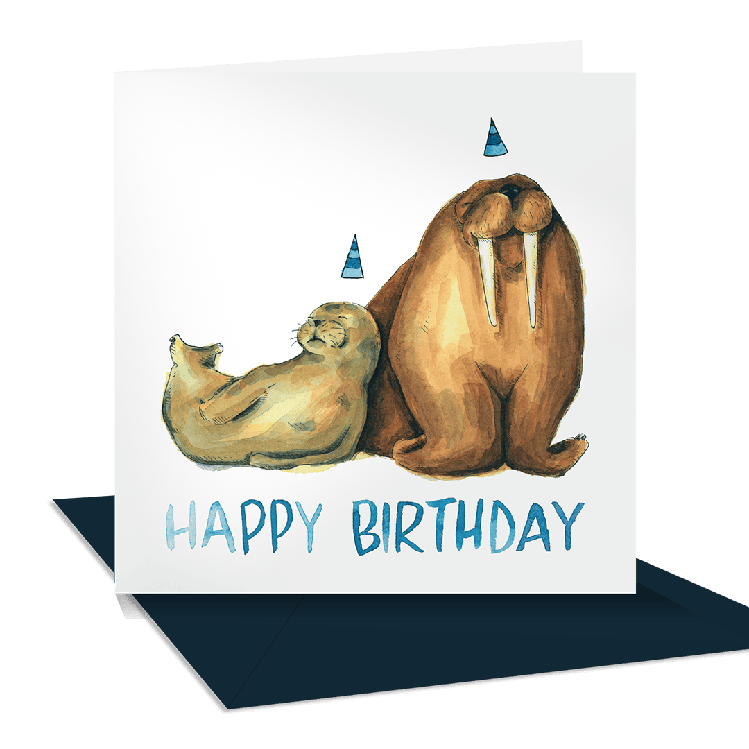 Grußkarte Happy Birthday - Robbe & Walross