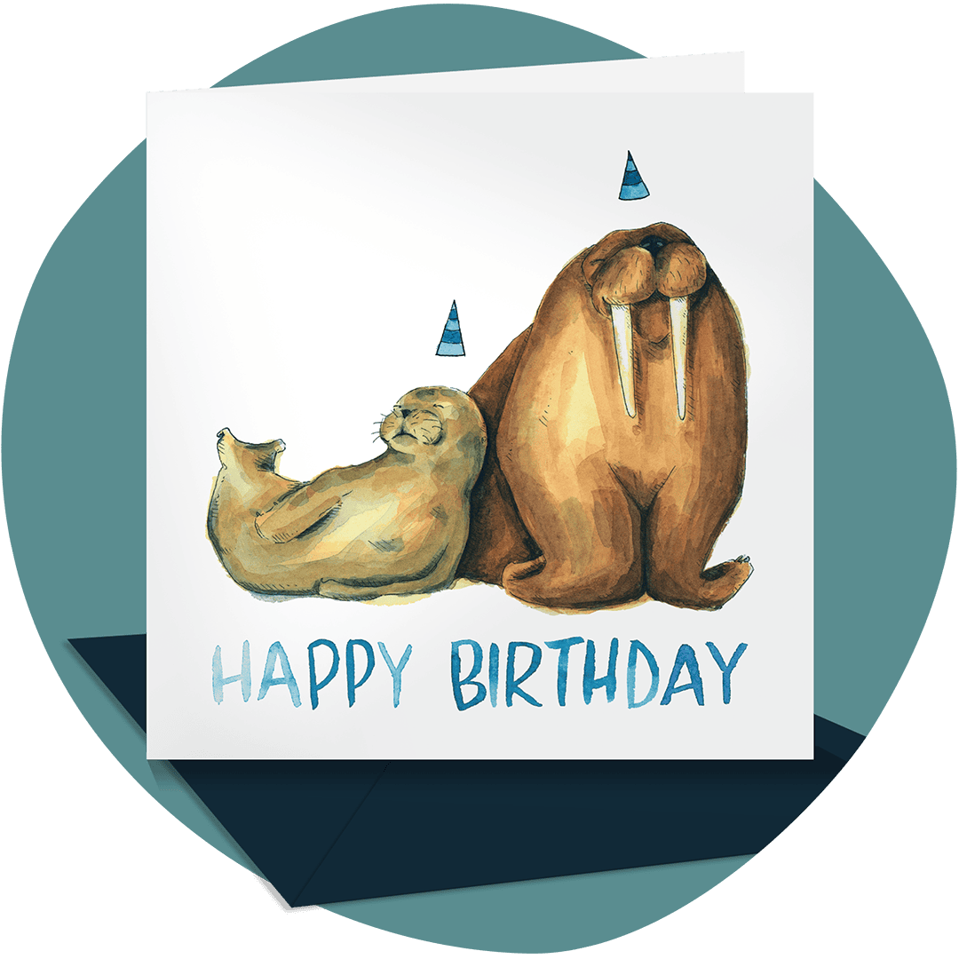 Grußkarte Happy Birthday - Robbe & Walross
