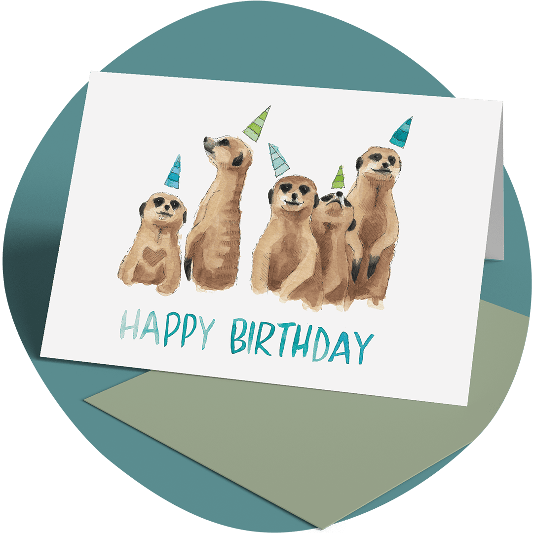 Grußkarte Happy Birthday - Erdmännchen