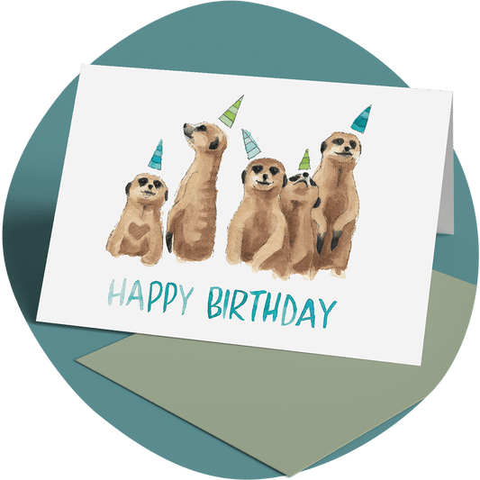 Grußkarte Happy Birthday - Erdmännchen