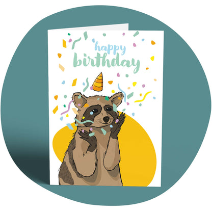 Grußkarte Happy Birthday - Waschbär