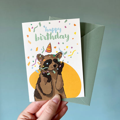 Grußkarte Happy Birthday - Waschbär
