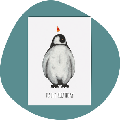 Postkarte Happy Birthday - Pinguin