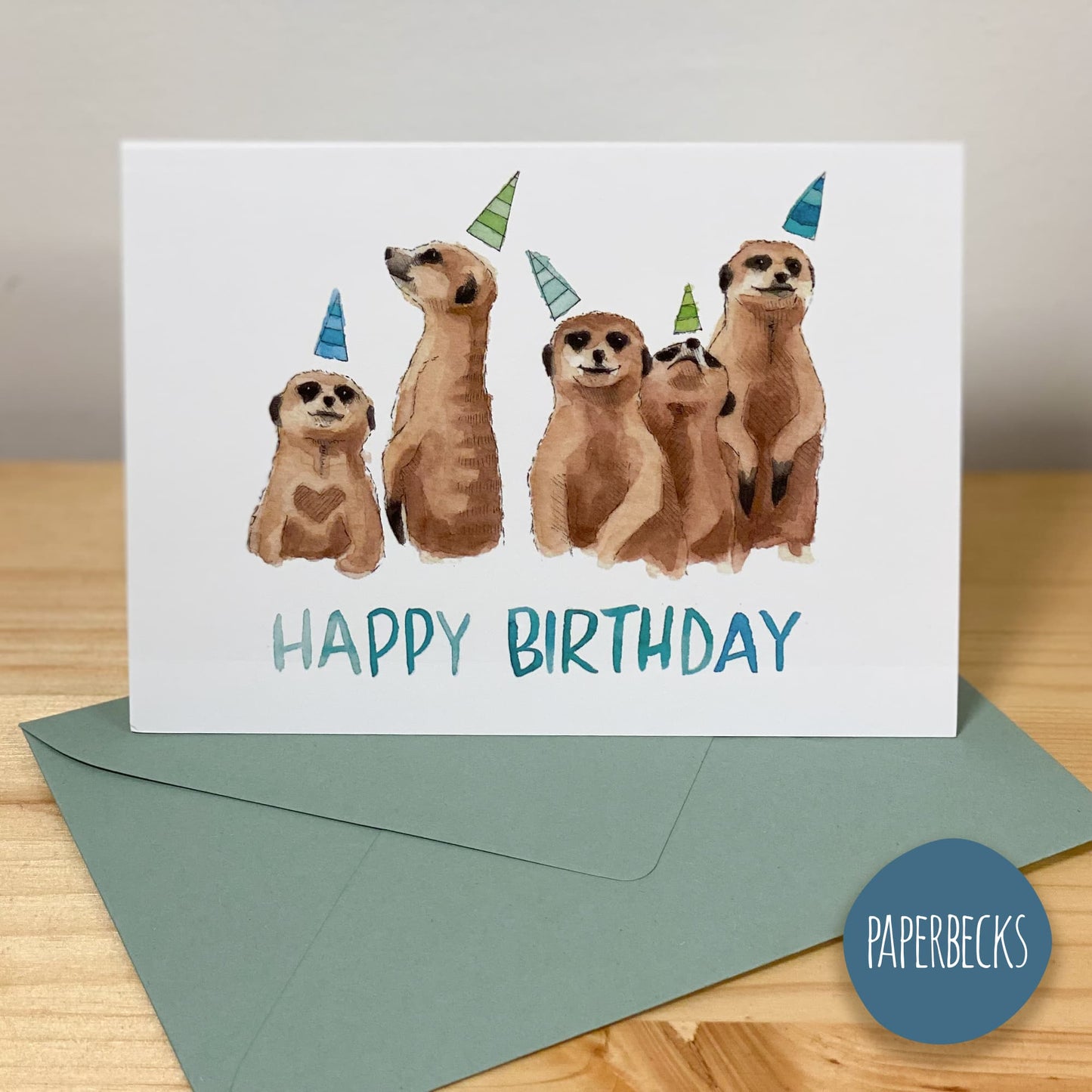 Grußkarte Happy Birthday - Erdmännchen