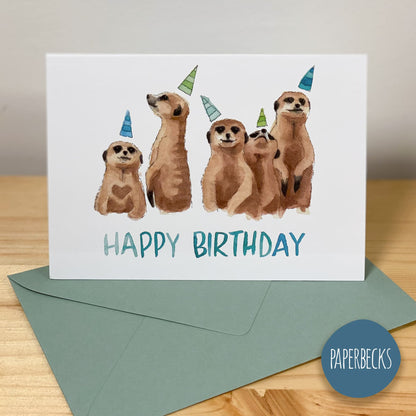 Grußkarte Happy Birthday - Erdmännchen